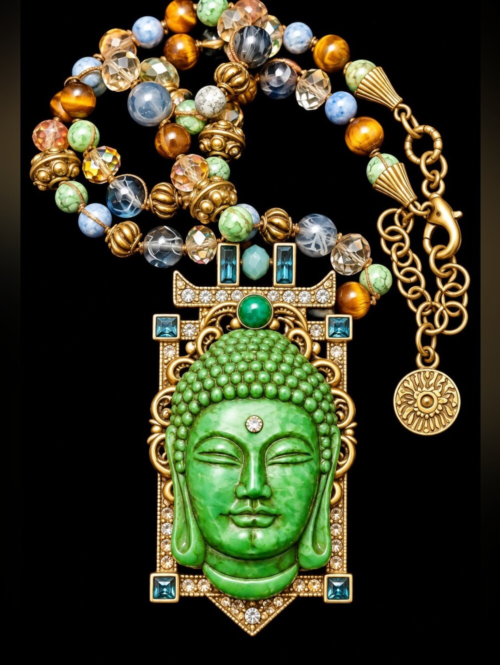 SWEET ROMANCE Tranquility Buddha Gemstone Beaded Statement Necklace N1346